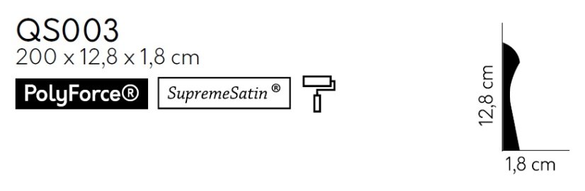 Podlahová lišta – HLADKÁ, tvrdý plast PolyForce (HD Polymer), základní bílý nátěr (přetíratelný), 128 x 18 x 2000 mm