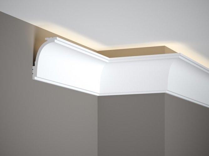 Stropná LED osvetľovacia lišta, NEPRIAME OSVETLENIE, tvrdý plast PolyForce (HD Polymer), základný biely náter (pretierateľný), 92 x 62 x 2000 mm