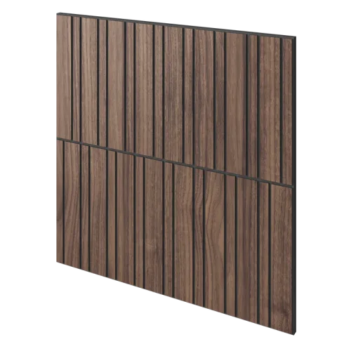 Lamelový panel AMSTERDAM - DÝHA Z AMERICKÉHO OŘECHU, 600 x 600 mm, ČERNÝ MDF PANEL