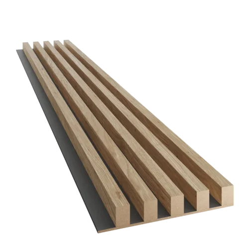 Dřevěné lamely ŠIROKÉ na ČERNÉ desce (MDF), DUB PŘÍRODNÍ, 46 x 300 x 2750 mm (0,825 m2)