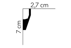 Stropná lišta – HLADKÁ, tvrdý plast PolyForce® (HD Polymér), základný biely náter (pretierateľný), 70 x 27 x 2000 mm