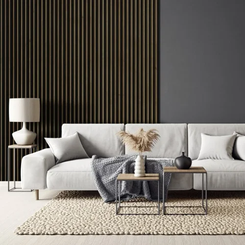 LINEA SLIM 1 drevená lamela na doske - čierna | dub, 2650 x 54 x 30 mm