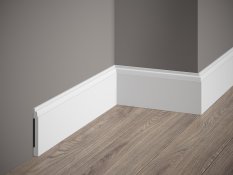 VZOREK - Podlahová lišta – HLADKÁ, tvrdý plast PolyForce (HD Polymer), základní bílý nátěr (přetíratelný), 81 x 10 x 100 mm