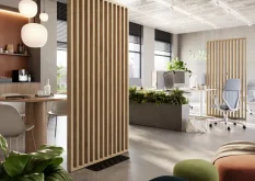 Dělící lamelová stěna s podstavcem - volně stojící, 990 x 2005 mm, (MDF), DUB PŘÍRODNÍ