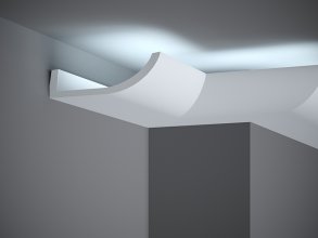 Stropní LED osvětlovací lišta, NEPŘÍMÉ OSVĚTLENÍ, tvrdý plast PolyForce (HD Polymer), základní bílý nátěr (přetíratelný), 86 x 172 x 2000 mm
