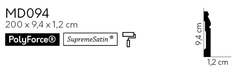 Podlahová lišta – HLADKÁ, tvrdý plast PolyForce (HD Polymer), základní bílý nátěr (přetíratelný), 94 x 12 x 2000 mm