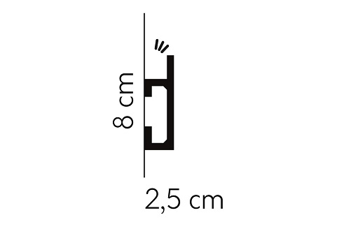 Nástěnná LED osvětlovací lišta, NEPŘÍMÉ OSVĚTLENÍ, tvrdý plast PolyForce (HD Polymer), základní bílý nátěr (přetíratelný), 80 x 25 x 2000 mm