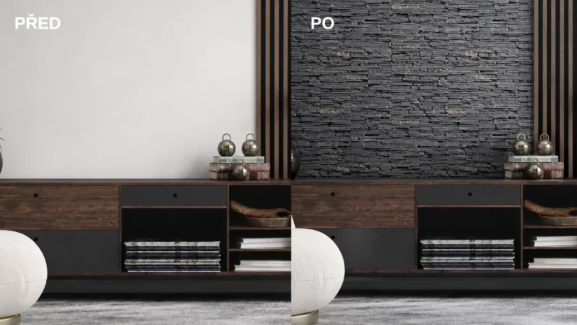 Kamenný obklad, Z BETONU, MESADA 1, tmavě šedá, 120 x 370 mm, tloušťka 25 mm, 0.44 m2