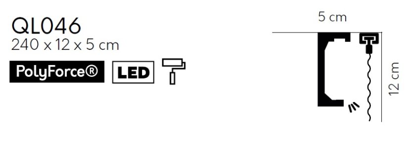 Garnižová LED osvetľovacia lišta, NEPRIAME OSVETLENIE, tvrdý plast PolyForce (HD Polymer), základný biely náter (pretierateľný), 120 x 50 x 2400 mm