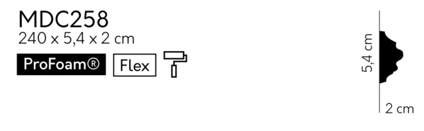 Nástěnná lišta – S ORNAMENTEM, tvrdý plast ProFoam® (polyuretan), základní bílý nátěr (přetíratelný), 54 x 20 x 2000 mm