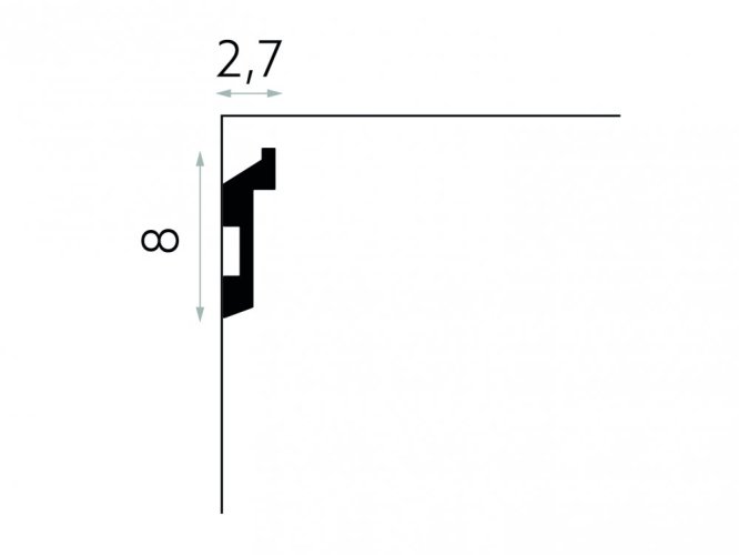Stropná LED osvetľovacia lišta, NEPRIAME OSVETLENIE, tvrdý plast PolyForce (HD Polymer), základný biely náter (pretierateľný), 80 x 27 x 2000 mm