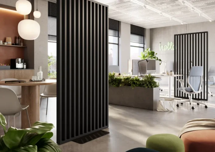 Dělící lamelová stěna s podstavcem - volně stojící, 990 x 2005 mm, (MDF), ČERNÁ