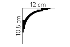 Stropná lišta – HLADKÁ, tvrdý plast PolyForce® (HD Polymér), základný biely náter (pretierateľný), 108 x 120 x 2000 mm