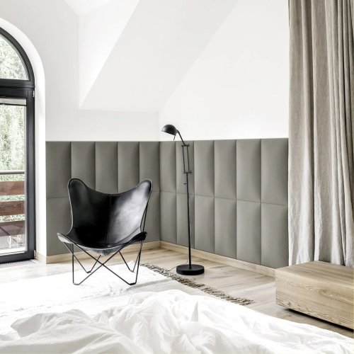 Realizace čalouněných panelů MELANGE – Šedé zátiší plné luxusu