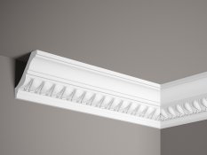 Stropní lišta – S ORNAMENTEM, tvrdý materiál ProFoam (Polyuretan), základní bílý nátěr (přetíratelný), 75 x 78 x 2000 mm