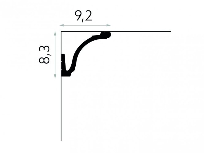 Stropná lišta – HLADKÁ, tvrdý plast PolyForce (HD Polymér), základný biely náter (pretierateľný), 83 x 92 x 2000 mm