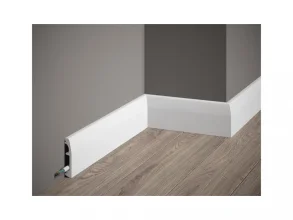 Podlahová lišta – PREMIUM, tvrdý plast PolyForce (HD Polymér), kvalitný biely lak (finálny povrch), 69 x 14 x 2000 mm