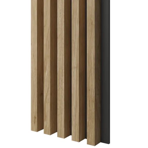 Dřevěné lamely ŠIROKÉ na ČERNÉ desce (MDF), DUB PŘÍRODNÍ, 46 x 300 x 2750 mm (0,825 m2)