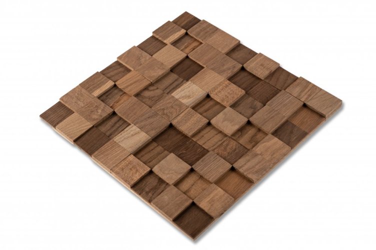 BUJAN - THERMO DUB, brúsený povrch, jednotlivé kusy alebo obkladový panel 360 x 360 x 10 a 15 mm (0,1296 m²) - 3D drevená mozaika - Balenie: panel 360 x 360 (0,1296 m2)
