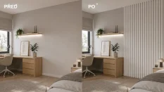 Akustický panel - BÍLÝ, MDF + FOLIE FINISH, ŠEDÝ akustický podklad FILC, 300 x 2750 mm Akustický panel - BÍLÝ, MDF + FOLIE FINISH, ŠEDÝ akustický podklad FILC, 300 x 2750 mm