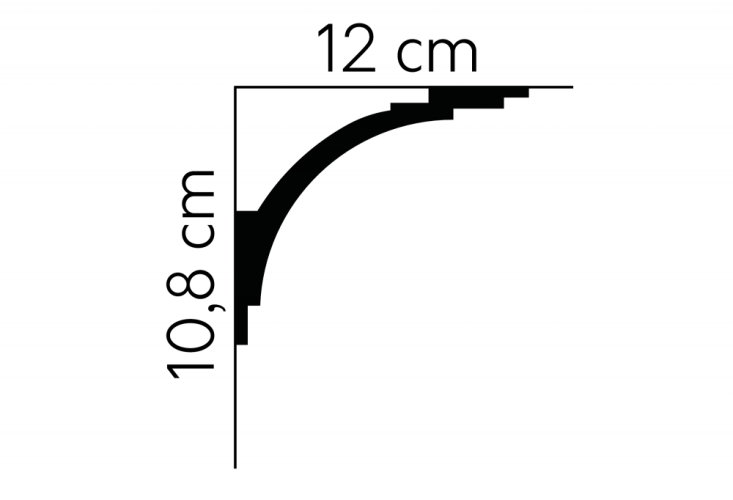 Stropná lišta – HLADKÁ, tvrdý plast PolyForce® (HD Polymér), základný biely náter (pretierateľný), 108 x 120 x 2000 mm