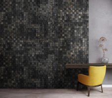 Realizace dřevěného obkladu PINO CARBON OMBRE – Mozaika u stolku