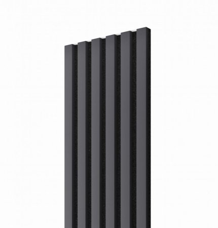 Dekorační obkladové panely s akustickým podkladem a lamelami v antracitové barvě