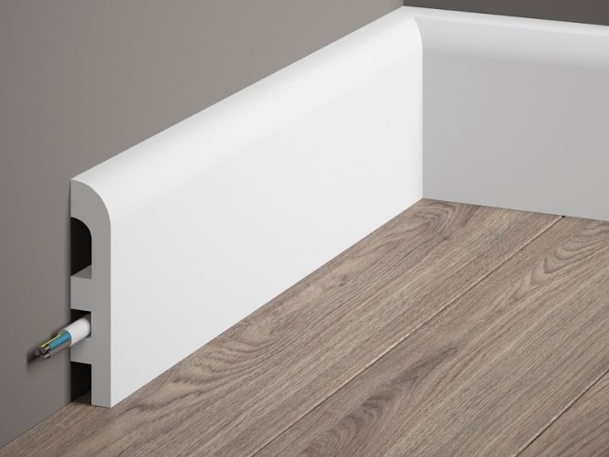 Podlahová lišta – PREMIUM, tvrdý plast PolyForce (HD Polymér), kvalitný biely lak (finálny povrch), 97 x 18 x 2000 mm