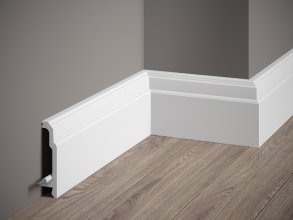 Podlahová lišta – HLADKÁ, tvrdý plast PolyForce (HD Polymer), základní bílý nátěr (přetíratelný), 106 x 23 x 2000 mm