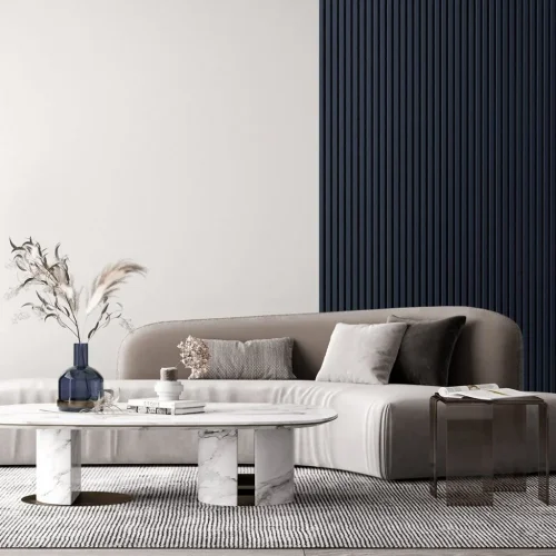 Akustický panel ACOUSTIC LINE - navy blue | černá, 2650 x 245 x 22 mm, lamely MDF + FINISH FOLIE, akustický podklad FILC