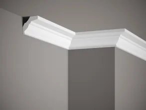 Stropná lišta – HLADKÁ, tvrdý plast ProFoam® (polyuretán), základný biely náter (pretierateľný), 49 x 52 x 2000 mm