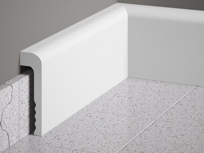 Podlahová lišta – HLADKÁ, tvrdý plast PolyForce (HD Polymer), základní bílý nátěr (přetíratelný), 110 x 22 x 2000 mm