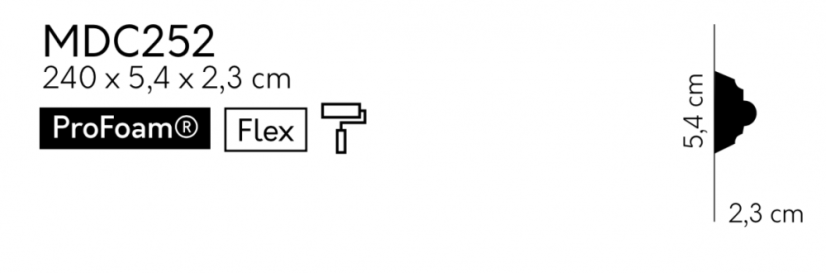 Nástěnná lišta – S ORNAMENTEM, tvrdý plast ProFoam (Polyuretan), základní bílý nátěr (přetíratelný), 54 x 23 x 2000 mm