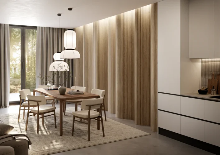 Lamely Puzzle, DUB PŘÍRODNÍ, obložení zakřivených a oblých stěn, 46 x 18 x 2750 mm