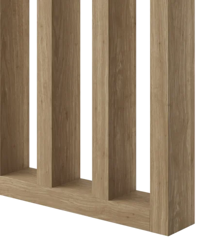 Deliaca lamelová stena s podstavcom - voľne stojaca, 990 x 2005 mm, (MDF), DUB PRÍRODNÝ - Typ lamiel: Kolmé na základňu