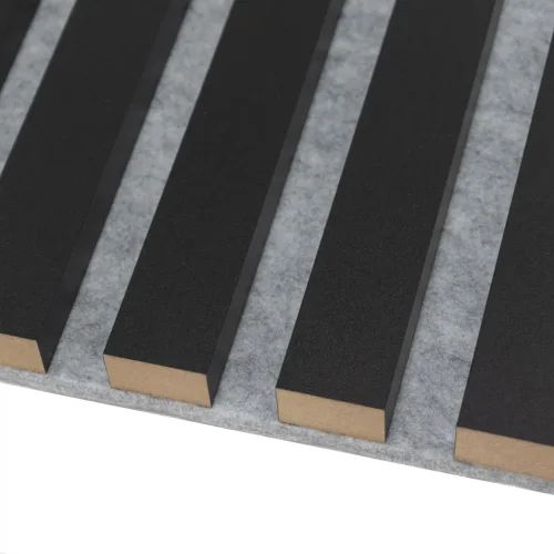 Akustický panel - ČIERNY, MDF + FOLIE FINISH, SIVÝ akustický podklad FILC, 300 x 2750 mm