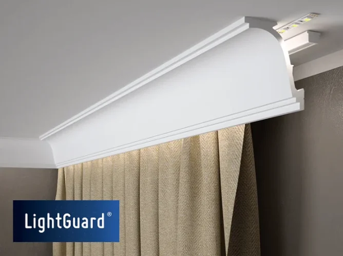 Garnižová LED osvetľovacia lišta, NEPRIAME OSVETLENIE, tvrdý plast PolyForce (HD Polymer), základný biely náter (pretierateľný), 106 x 89 x 2000 mm