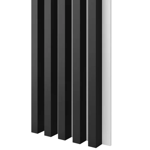 Drevené lamely ŠIROKÉ na BIELEJ doske (MDF), ČIERNA MATNÁ, 46 x 300 x 2750 mm (0,825 m2)