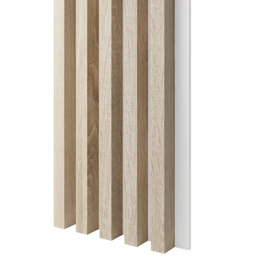 Dřevěné lamely ŠIROKÉ na BÍLÉ desce (MDF), DUB SONOMA, 46 x 300 x 2750 mm (0,825 m2)