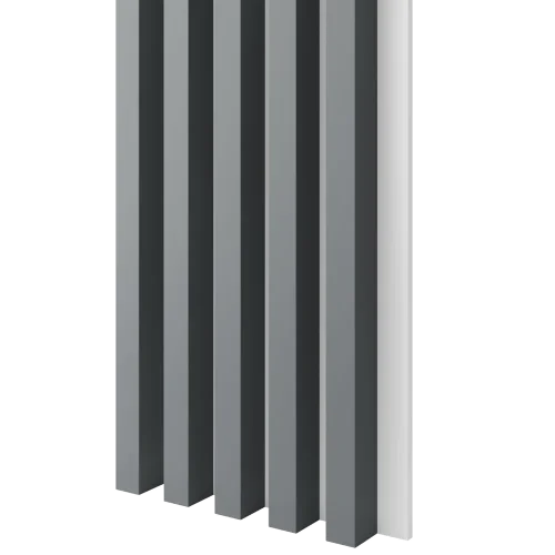 Dřevěné lamely ŠIROKÉ na BÍLÉ desce (MDF), GRAFIT (ANTRACIT), 46 x 300 x 2750 mm (0,825 m2)