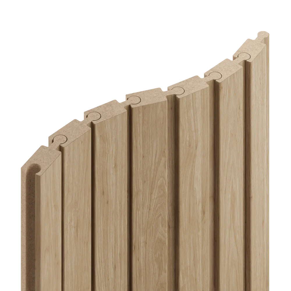 Lamely Puzzle, DUB PŘÍRODNÍ, obložení zakřivených a oblých stěn, 46 x 18 x 2750 mm