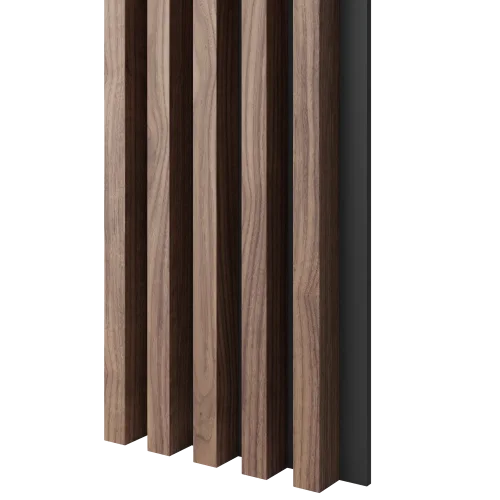 Drevené lamely ŠIROKÉ na ČIERNEJ doske (MDF), ORECH DYHA, 46 x 300 x 2750 mm (0,825 m2) - Povrchová úprava dyhy: Olejovaná