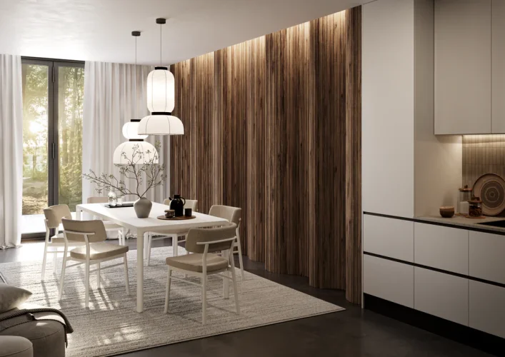 Lamely Puzzle, OŘECH, obložení zakřivených a oblých stěn, 46 x 18 x 2750 mm