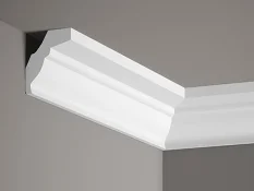 Stropná lišta – HLADKÁ, tvrdý plast ProFoam® (polyuretán), základný biely náter (pretierateľný), 49 x 52 x 2000 mm Stropná lišta – HLADKÁ, tvrdý plast ProFoam® (polyuretán), základný biely náter (pretierateľný), 49 x 52 x 2000 mm