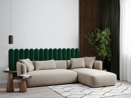 Realizace čalouněných panelů DECO v kombinaci s dřevěnými lamelami