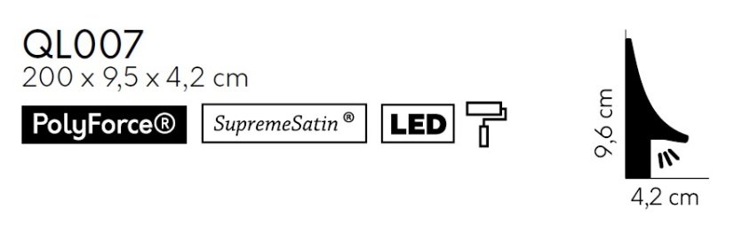 Podlahová LED osvětlovací lišta – PREMIUM, NEPŘÍMÉ OSVĚTLENÍ, tvrdý plast PolyForce (HD Polymer), kvalitní bílý lak (finální povrch), 93 x 40 x 2000 mm