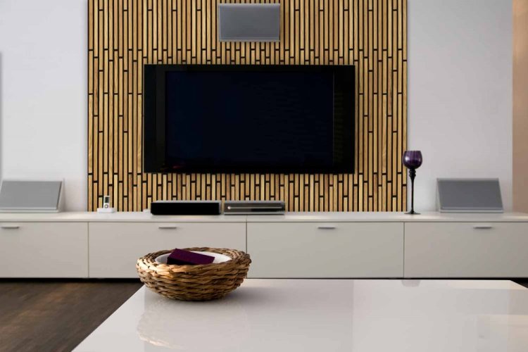 Akustický panel - RUSTIKÁLNÍ DUB, masívne drevené lamely, čierna akustická podložka PET, kompletná sada, 2x (800 mm x 160 mm x 31 mm), 2x (400 mm x 160 mm x 31 mm)