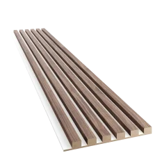 Dřevěné lamely ÚZKÉ na BÍLÉ desce (MDF), OŘECH DÝHA, 24 x 300 x 2750 mm (0,825 m2) Dřevěné lamely ÚZKÉ na BÍLÉ desce (MDF), OŘECH DÝHA, 24 x 300 x 2750 mm (0,825 m2)
