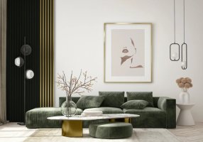 Realizace dřevěných lamel LINEA SLIM 3 – Nápaditá kombinace zlaté se zelenou