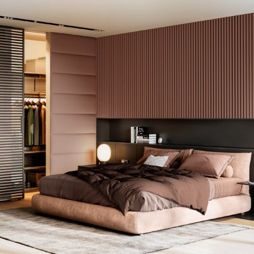 Akustický panel ACOUSTIC LINE - terracote | černá, 2650 x 245 x 22 mm, lamely MDF + FINISH FOLIE, akustický podklad FILC